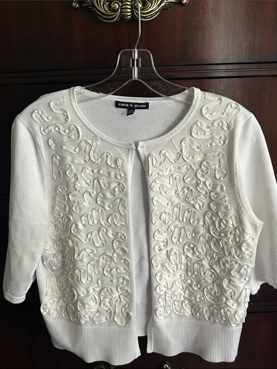 Cable & Gauge Sweaters - Cable & Gauge Cream Short-Sleeve Embellished Cardigan